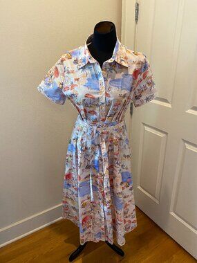 Aakaa Beige Island Cotton Midi Dress Size Large